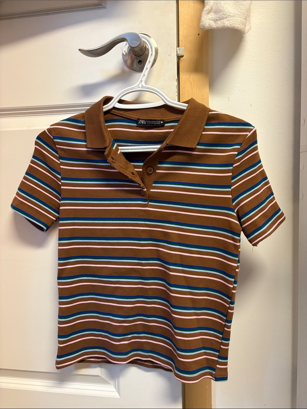 Zara Brown Striped Polo with Blue & White Accents